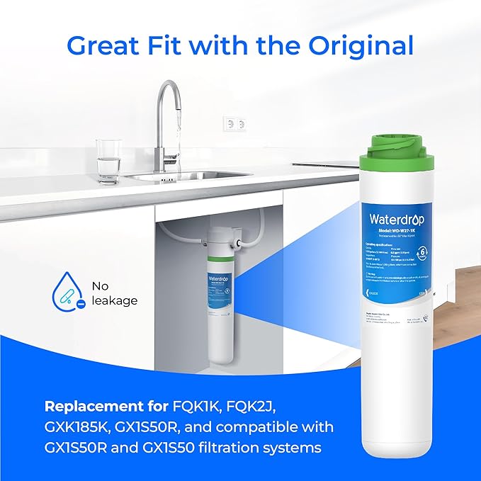 Waterdrop FQK1K Under Sink Water Filter, 1350 Gallons, Replacement for GE FQK1K, FQK2J, GXK185K and GX1S50R (Pack of 2)