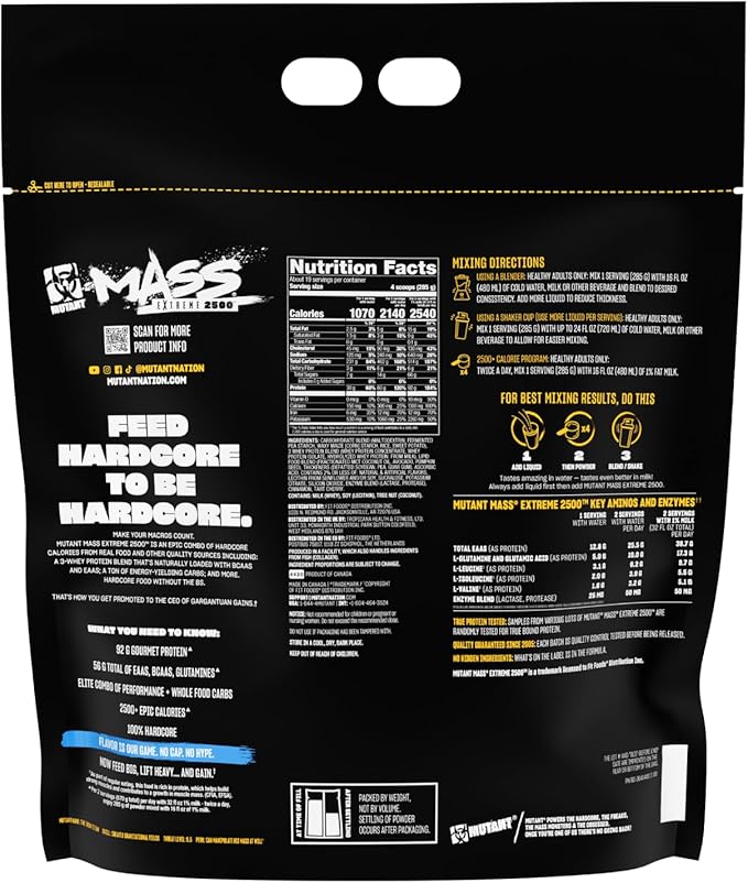 Mutant Mass Extreme Gainer – Whey Protein Powder – Build Muscle Size and Strength – High Density Clean Calories (Vanilla Ice Cream, 12 lbs)