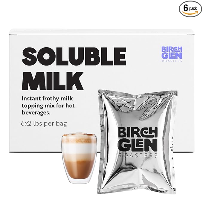 Birch Glen Roasters Soluble Milk Froth Mix Bulk Case – 6 Bags of 2lb Each – Smooth Milk Powder for Creamy Cappuccino Topping, Coffee, Lattes, and Hot Beverages