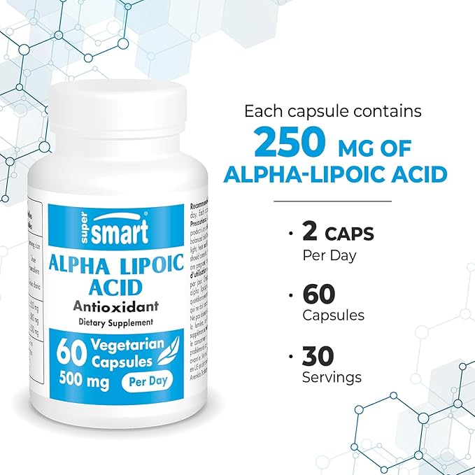 Supersmart - Alpha Lipoic Acid 500mg per Day - High Potency Universal Antioxidant - ALA Supplement | Non-GMO & Gluten Free - 60 Vegetarian Capsules
