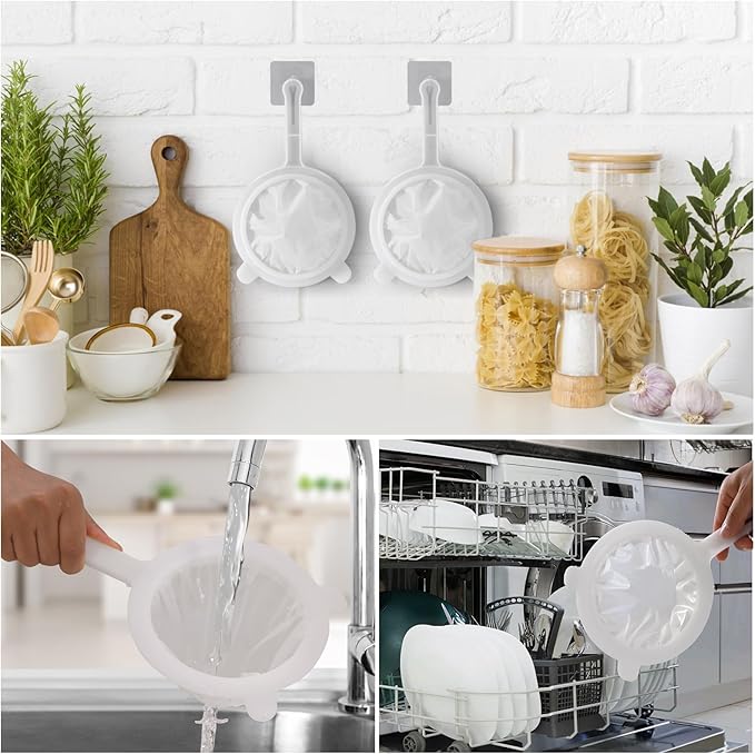 3-Piece Mesh Strainer Set with Handles & Hanging Loops, 100/200/300 Mesh, Nylon & Plastic Sieve for Tea, Coffee, Nut Milk, Juice, Broth, Smoothies, Reusable & Easy to Clean,Durable,Dishwarer Safe