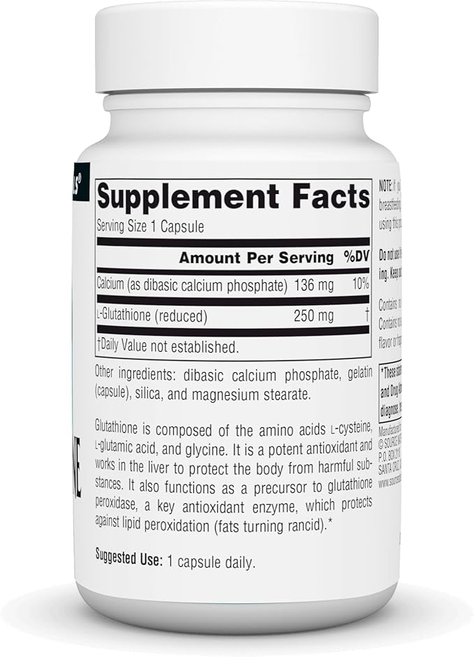Source Naturals Glutathione, Supplement for Liver Support, 250mg - 30 Capsules