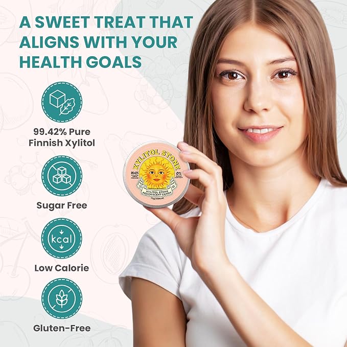 Xylitol Stone Sugar Free Candy - Vegan & Keto Friendly Unique Hard Candy - 100% Natural Flavor Candies - Gluten Free & Non-GMO Breath Freshener Low Calorie Mints - Pack of 1 (Peach)