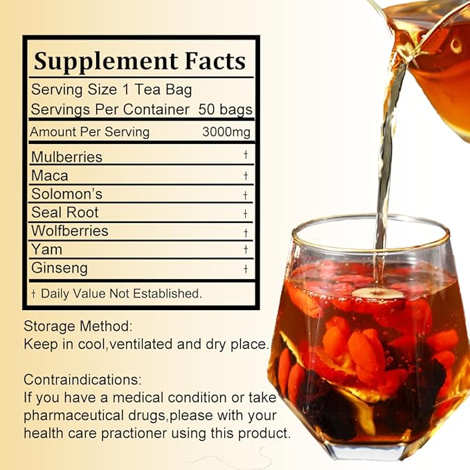 Ginseng Six Treasures Tea Kidney Detox,30Bags/10.58Oz,Traditional Chinese Tea,Natural Kidney Cleanse Herbal Tea for Men Women,6 Precious Ingredients Formula