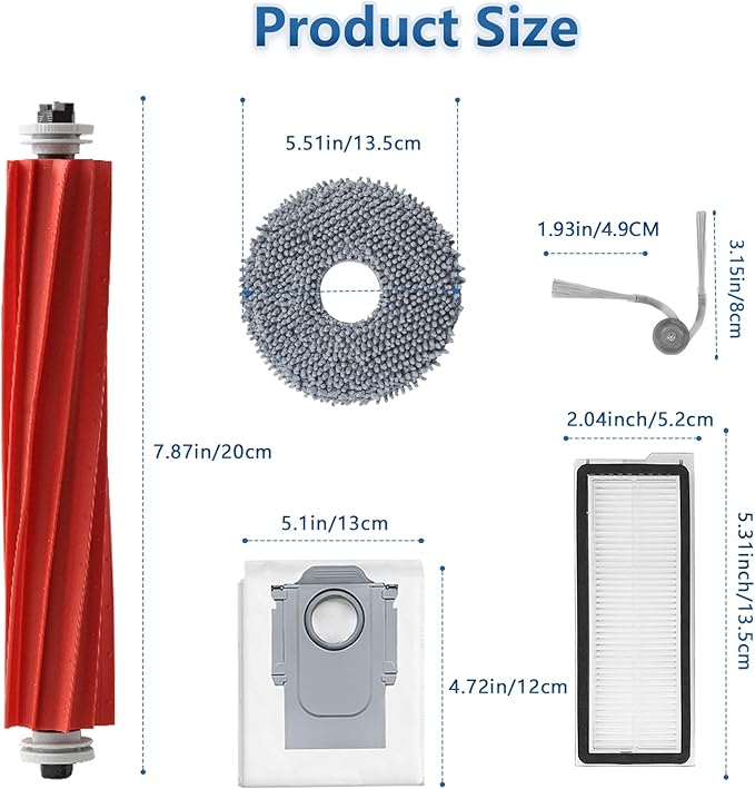 Accessories Kit for Roborock QV 35A/QV 35S Robot Vacuum, 2 Main Brush Roller, 4 Hepa Filters,4 Mop Pads, 4 Dust Bags, 6 Side Brush, 22 Pack Replacement Parts