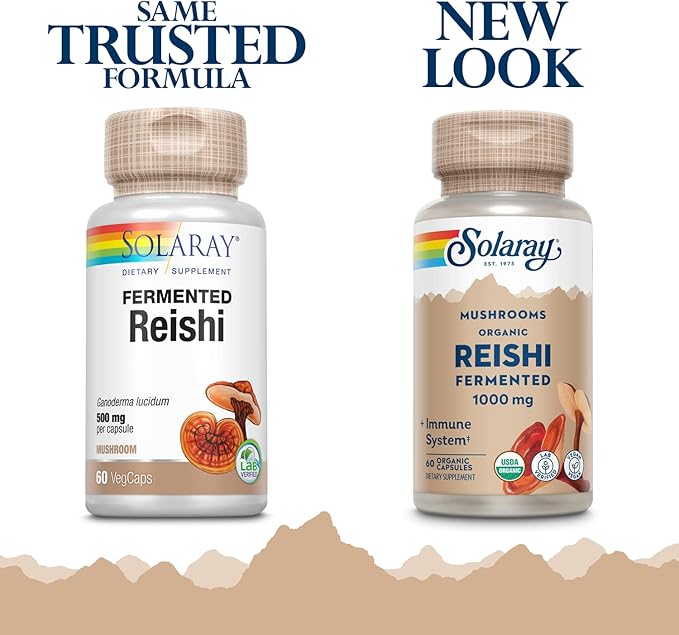 SOLARAY Fermented Reishi Mushroom 500mg | Healthy Immune, Heart & Brain Function Support | Energy & Mood Supplement | 60 VegCaps