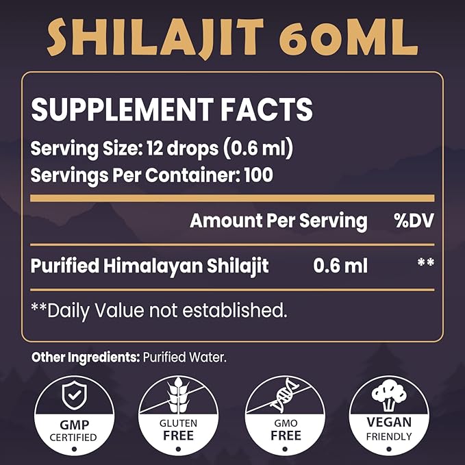 Shilajit Resin Organic Liquid Supplement, Shilajit Himalayan Organic, Shilajit Liquid Drop, Shilajit Drop Contain 85 Trace Minerals, Alternative to Resin & Capsules, 60 ml