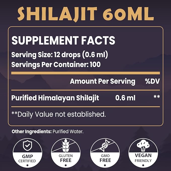 Shilajit Resin Organic Liquid Supplement, Shilajit Himalayan Organic, Shilajit Liquid Drop, Shilajit Drop Contain 85 Trace Minerals, Alternative to Resin & Capsules,120 ml