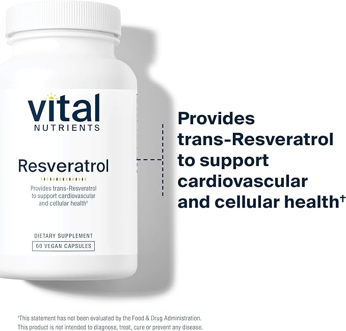 Vital Nutrients Resveratrol | Ultra High Potency Antioxidant | Trans Resveratrol for Cardiovascular and Cell Health Support* | Vegan Supplement | Gluten, Dairy and Soy Free | Non-GMO | 60 Capsules