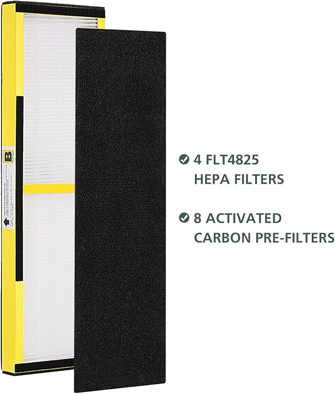 4 Pack FLT4825 HEPA Filter B Replacement with Activated Carbon Pre-Filters Compatible with Guardian Air Purifier AC4825 AC4300 AC4800 AC4900 AC4850