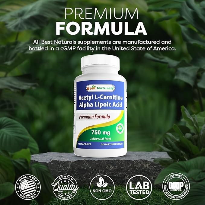 Best Naturals Acetyl L-Carnitine and Alpha Lipoic Acid 750 mg 120 Capsules (120 Count (Pack of 3))