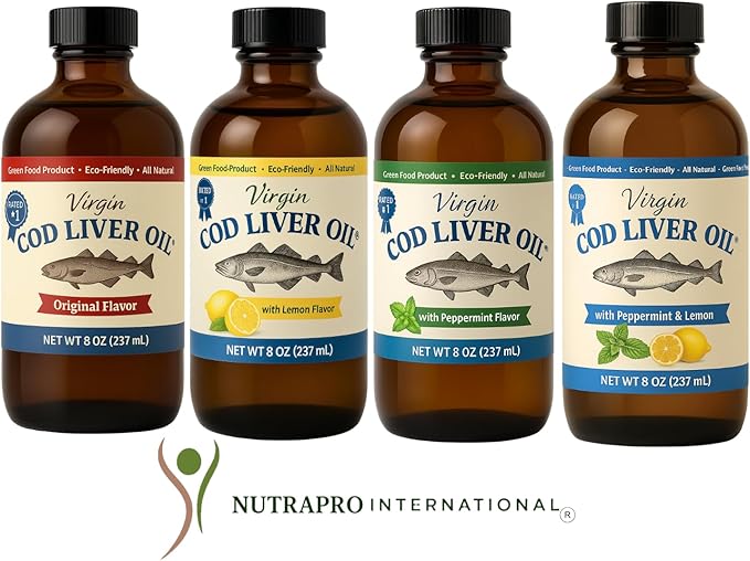 Virgin Cod Liver Oil - 8 Fl oz Natural, Wild Caught & Fresh Tasting,.High in Vitamin D, Omega 3 DHA/EPA (Lemon Flavored)