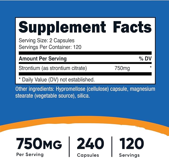 Nutricost Strontium Capsules 750mg, 240 Capsules - Vegetarian, Non-GMO, Gluten Free