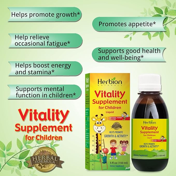HERBION Naturals Vitality Supplement for Children, Promotes Growth and Appetite, Relieves Fatigue, Improves Mental & Physical Performance, for Kids 1 Year & Above (Pack of 24)