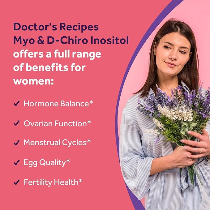 Doctor's Recipes Inositol Supplement, Myo-Inositol & D-Chiro Inositol Capsules 2050mg per Serving, Ideal 40:1 Blend, Hormone Balance for Women, Ovarian Function & Fertility Support, 120 Vegan Caps