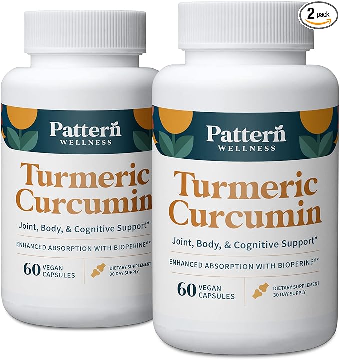 Pattern Wellness Turmeric Curcumin – 1300mg – 95% Curcuminoids with BioPerine® Black Pepper – Joint, Cognitive & Immune Support – Non-GMO, Gluten Free – 120 Capsules