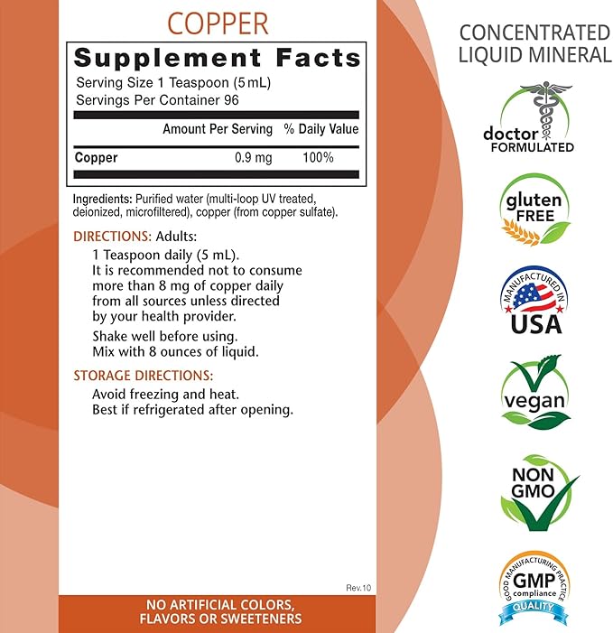 Liquid Ionic Copper Supplement (16oz) Healthy Skin, Veins and Body. Doctor Formulated. Zero Calories. Zero Sugar. Keto Friendly. by Eniva Health.