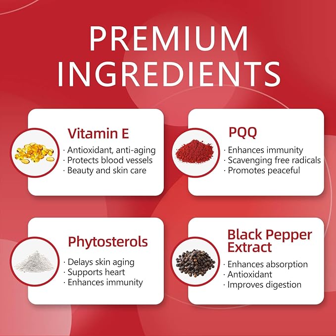 DRFOSTER Coq10 Ubiquinol 200mg, Coq10 200mg softgels, Max Absorption Ubiquinol with Vitamin E & PQQ & Black Pepper, Powerful Antioxidant, 120 Softgels