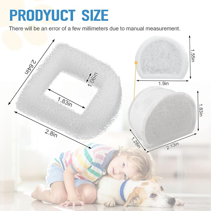 Pet Supplies Cat Fountain Water Filters - Fits Most Ceramic and Stainless Steel Pet Fountain Water Filters Bowl Replacement,8 Carbon Filters and 8 Foam Pre Filter