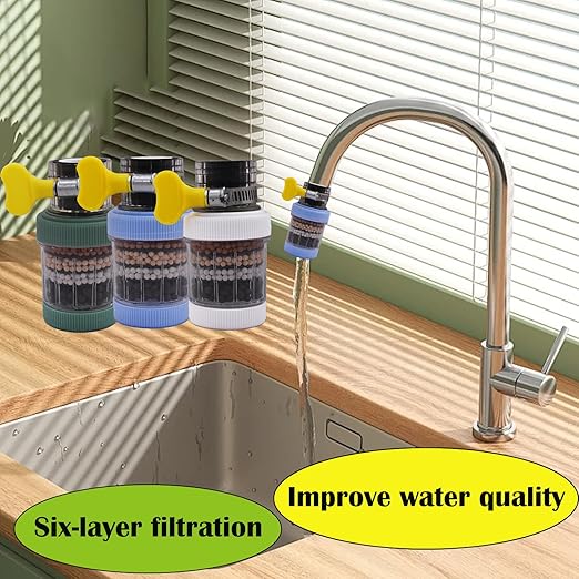 3 Pack Faucet Mount Filters, Faucet Water Filter with Activated Carbon Removes Chlorine Fluoride Heavy Metals Hard Water, Purifier Kitchen Tap Filtration for Home Kitchen Bathroom (Random Color)