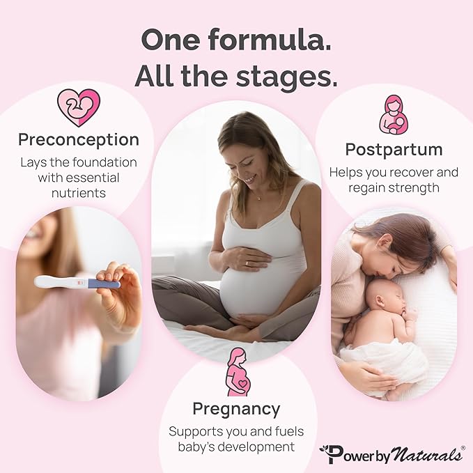 Power By Naturals Methyl Prenatal with Probiotics, Methylated Prenatal Vitamins for Women with Iron, B12, Choline, Ginger and 27+ Essential Nutrients, 60 Capsules