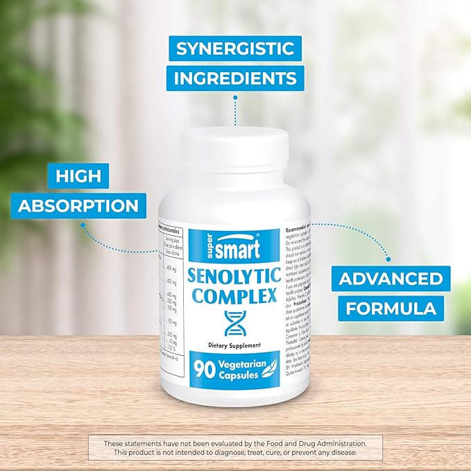 Supersmart - Senolytic Complex (Advanced Formula) - with Fisetin, Quercetin, Bromelain - Patented Ingredients - Senolytic Supplement | Non-GMO & Gluten Free - 90 Vegetarian Capsules