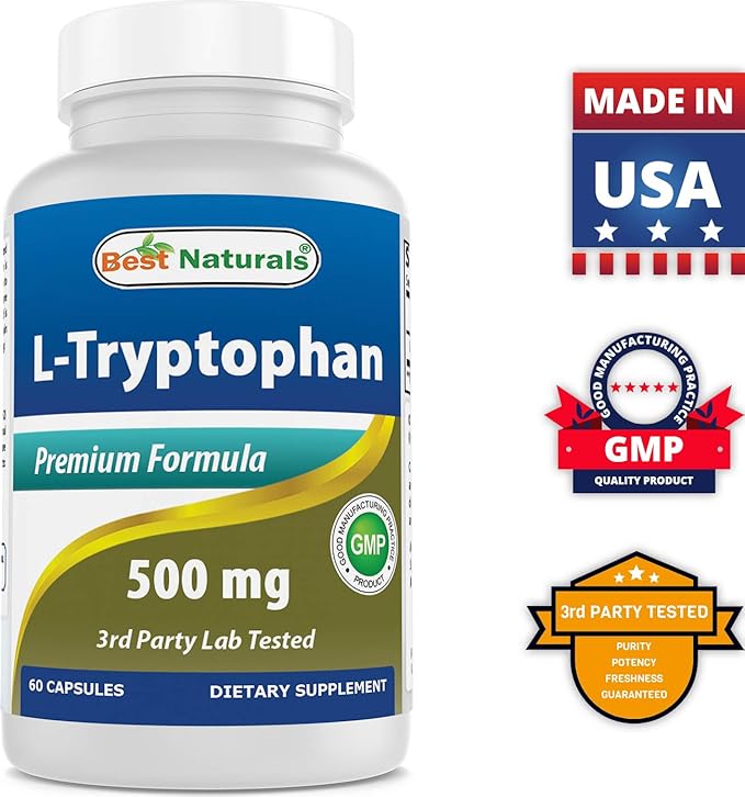 Best Naturals L-Tryptophan 500 mg 60 Capsules (60 Count (Pack of 3))