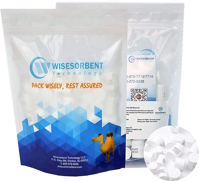 3 Gram 50 Pack Silica Gel Canister, Desiccant Canister, Silica Gel Capsules, Desiccant Capsules, Moisture Absorbers for Food Storage, Food Safe Dehumidifiers Wisecan