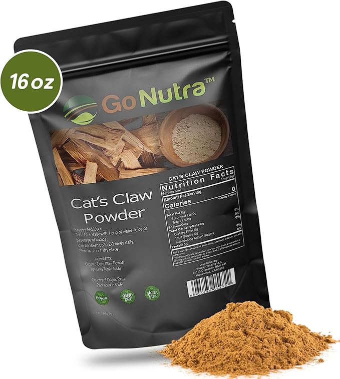 Go Nutra - Cat’s Claw Powder, Pure Cats Claw Herbal Supplement Wildly Harvested from Peru, All Natural UNA de Gato for Water, Tea, Juice, and More, Non-GMO, Gluten-Free, Vegan, 8 oz