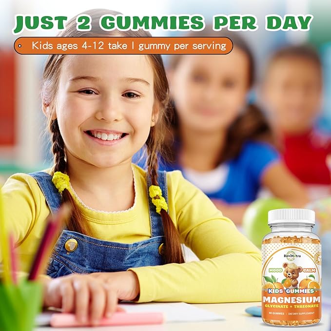 Magnesium Complex Gummies for Kids & Adults- Magnesium Glycinate Supplement- Support Calm Stress Relief, Bones, Mood Vegan- Sugar-Free Orange Flavor, 60 Gummies