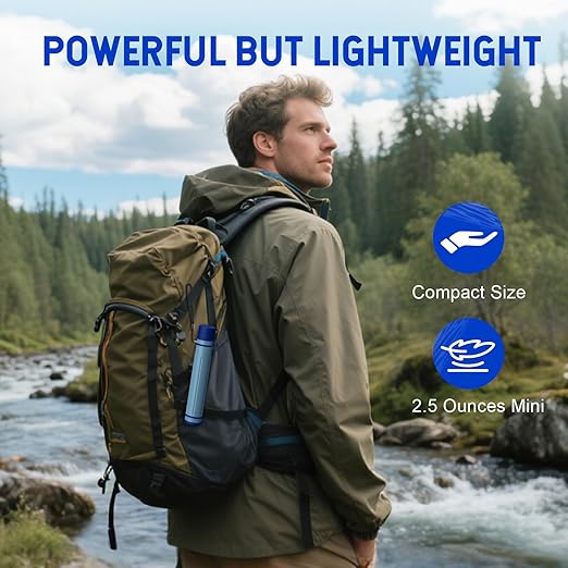 Greeshow Portable Water Filter Straw, Personal Water Filtration System, Replaceable Filter Cartridge, Outdoor Water Purifier Emergency Survival Gear for Hiking Camping Backpacking, GS-28H1, 3 Pack