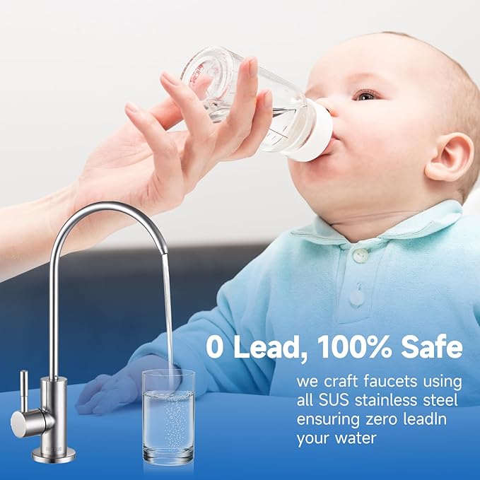 Drinking Water Faucet, Kitchen Water Filter Faucet Stainless Steel for Reverse Osmosis or Water Filtration System, Beverage Non-Air Gap RO Faucet Brushed Nickel Finish