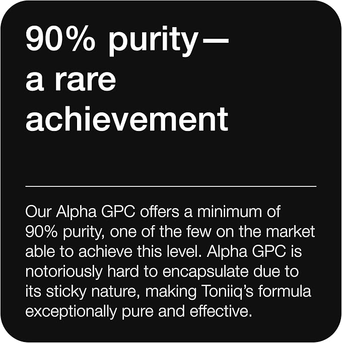 Toniiq Ultra High Purity Alpha GPC Capsules - 600mg Concentrated Formula - 90%+ Highly Purified and Bioavailable Nootropic - 120 Capsules Alpha GPC Supplement