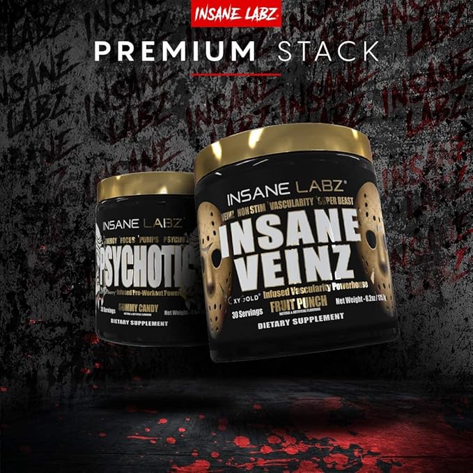 Insane Labz Psychotic Gold, High Stimulant Pre Workout Powder, Extreme Lasting Energy Focus, Pumps and Endurance with Beta Alanine, DMAE Bitartrate, NO Booster (35 Servings, Cherry Bomb)