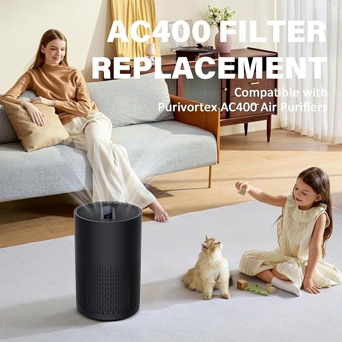 4 Pack AC400 Replacement Filter for Purivortex AC400 Air Purifier, 3-in-1 Toxin Absorber Filter, Green