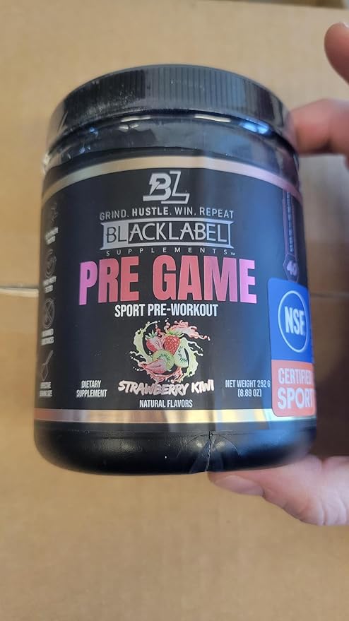 BLACKLABEL Supplements PRE-Game Pre Workout Powder, Strawberry Kiwi (40 Servings) – NSF Certified for Sport – Customizable 150mg Caffeine for Energy & Focus – Low-Stimulant Pre Workout for Men Women