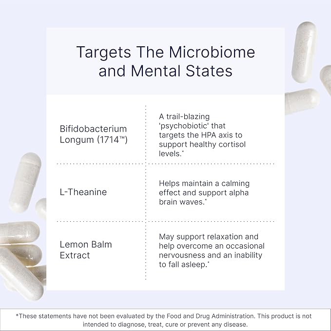 Microbiome Labs Zenbiome Sleep - L Theanine Supplement with Lemon Balm Extract & Probiotics with Bifidobacterium Longum - Help Soothe The Gut-Brain Axis at Bedtime (30 Capsules)