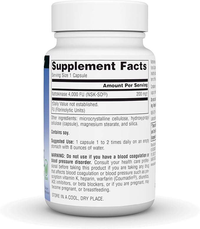 Source Naturals NSK-SD, Nattokinase, Vegetarian Friendly, Whole Body Systemic Enzyme for Healthy Circulation*, 200 mg - 60 Vegetarian Capsules