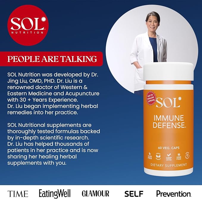 Immune Defense Supplement: Clears Allergens, Builds Strong Immune System, 15X More Powerful, Astragalus, Goto Kola, Andrographis, 60 Easy-to-Swallow Capsules, SOL Nutrition