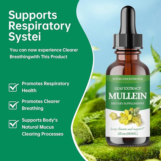 Mullein Drops for Lungs,Mullein Leaf Extract - Support Lung Cleanse - Organic Natural Supplement for Adult, Tincture Drops | Non-GMO, Vegetarian Healthy Lifestyle-(2Pack)