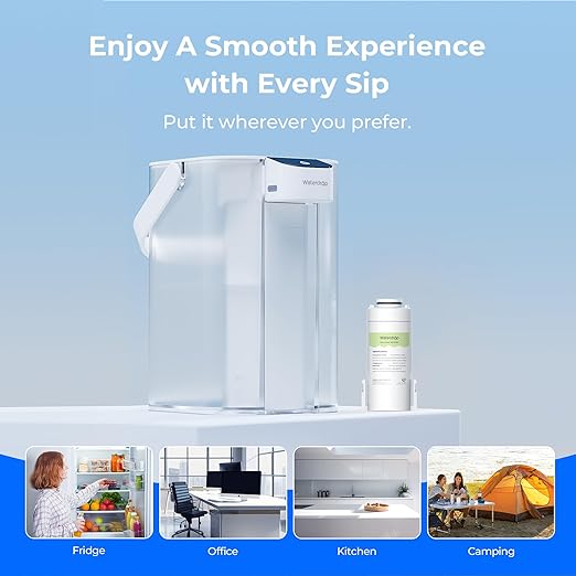 Waterdrop 98% Chloramine Reduction Electric Water Filter Pitcher, Rechargeable Water Dispenser, Instant 200-Gallon 15-Cup Countertop Purifier, NSF/ANSI 42, Reduce Lead, PFAS, White, with 1 Filter