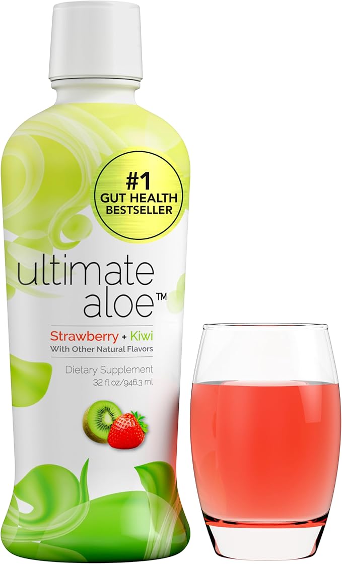 Ultimate Aloe – Aloe Vera Juice for Gut Health, Digestive Comfort, Immune Support, and Nutrient Absorption – Strawberry & Kiwi Flavor – 16 Servings