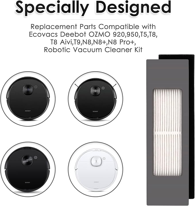 (12 Pieces) HEPA Filter for Robot Vacuum Ecovacs DEEBOT OZMO N10 N10 Plus 920 950 T8 AIVI Max T9 T5 N5 N7 N8+ N8 Pro Plus DX55 DX93 DJ65, Robot Vacuum Cleaner Filter Kit