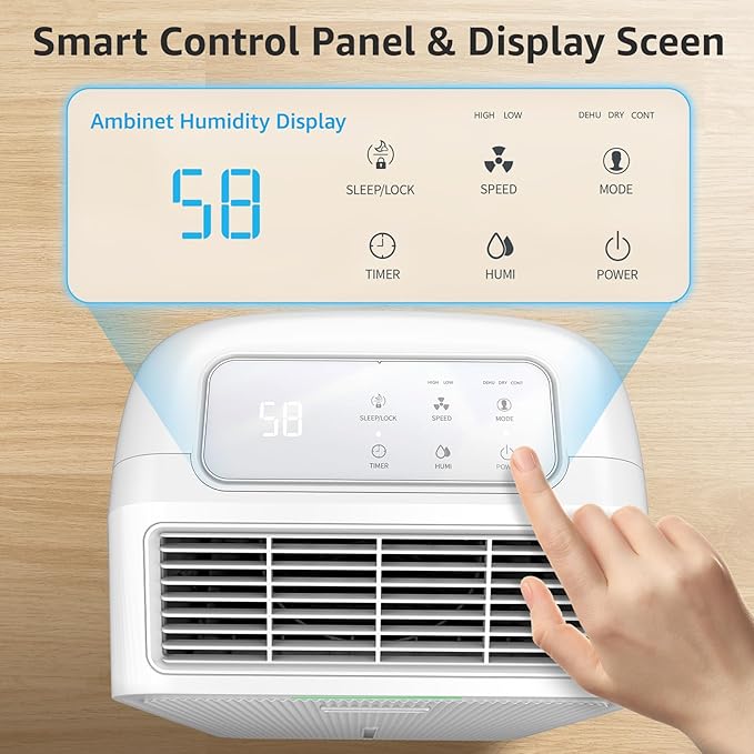 2500 Sq.Ft Dehumidifiers for Home with Drain Hose Max 34 Pints, Dehumidifier for Basement, Bedroom, Bathroom, Large Room, Three Modes, Intelligent Humidity Control, Dry Clothes, 24HR Timer