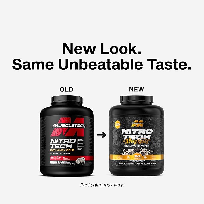 Muscletech Whey Protein Powder (Cookies & Cream, 5LB) - Nitro-Tech Whey Protein Isolate Smoothie Mix for Lean Muscle & Recovery - 24g of Whey Gold Protein for Women & Men - Packaging May Vary