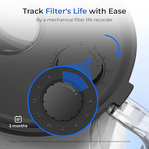 Waterdrop Large Glass Water Filter Pitcher, Eco-Friendly, with 1 NSF 53&42&372 Certified Filter, 10-Cup, Reduces PFOA/PFOS, Chlorine, Cadmium, Copper, Mercury, BPA Free, Easy to Clean, Black