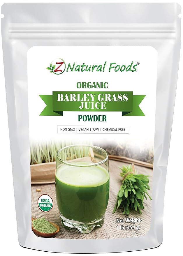 Z Natural Foods Organic Barley Grass Juice Powder - Made in USA, USDA Organic Nutrient-Dense Green Drink Mix for Energy, Detox with Amino Acids - Antioxidant Juice Blend for Water, Smoothies, 1 lb