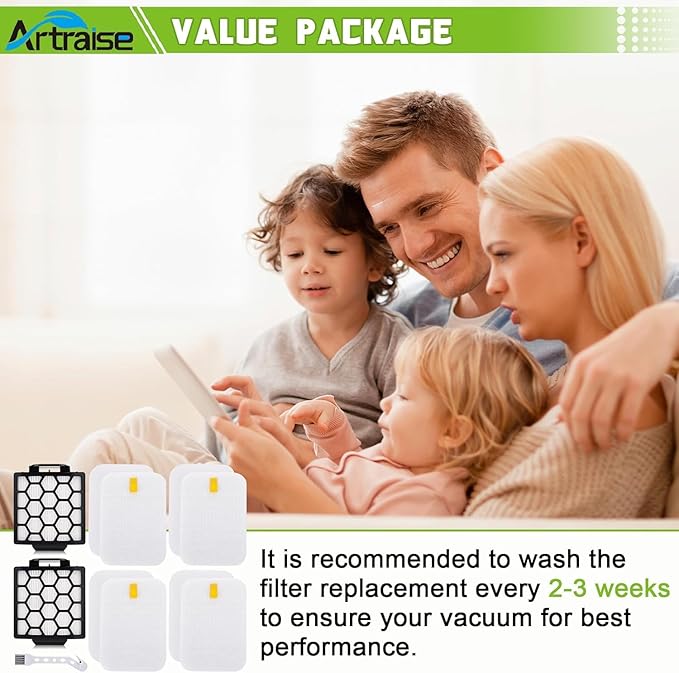 Artraise Filter Replacement for Shark NV255 NV251 NV151 ZU62 ZU60 ZU51 Navigator Zero-M Self-Cleaning Brushroll Pet Pro Vacuum, Part #1238FT60 & 1239FT60, 2 HEPA Filters 6 Foam 6 Felt Kit (Black)