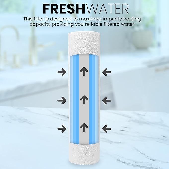 6-Pack Sediment Filter 2.5"x10" 5 Micron Multi-Gradient Cartridge Replacement for Any Standard RO Drinking Water System, Whole House Filtration. Compatible with DuPont, Compatible with Pentek