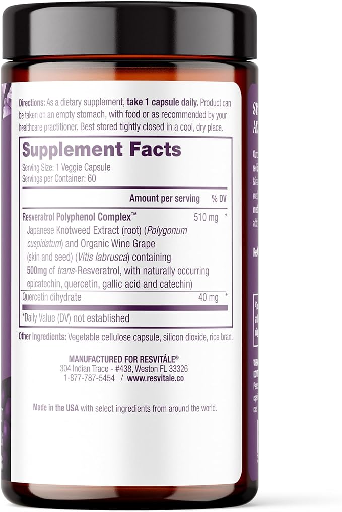 ResVitale Resveratrol 500 mg - Resveratrol Supplement for Men and Women - 60 Veggie Capsules